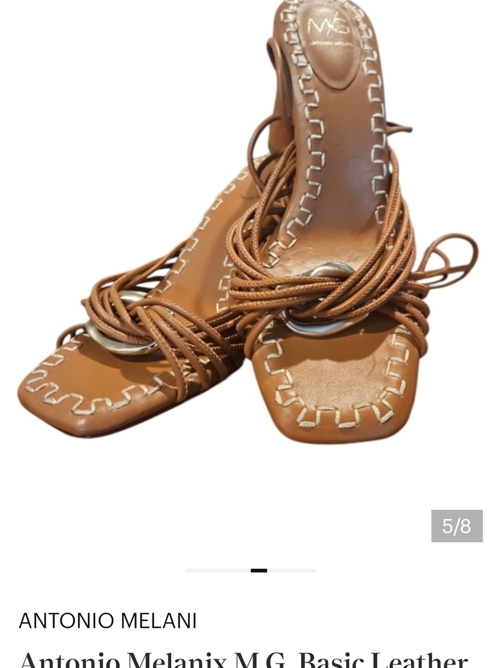 ANTONIO MELANI Cognac Leather Square-Toe Wrap Sandals